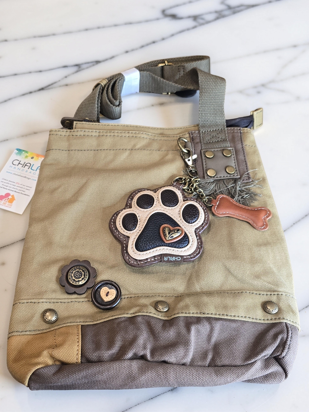 Chala Canvas Patch Paw Print Crossbody Bag NWT